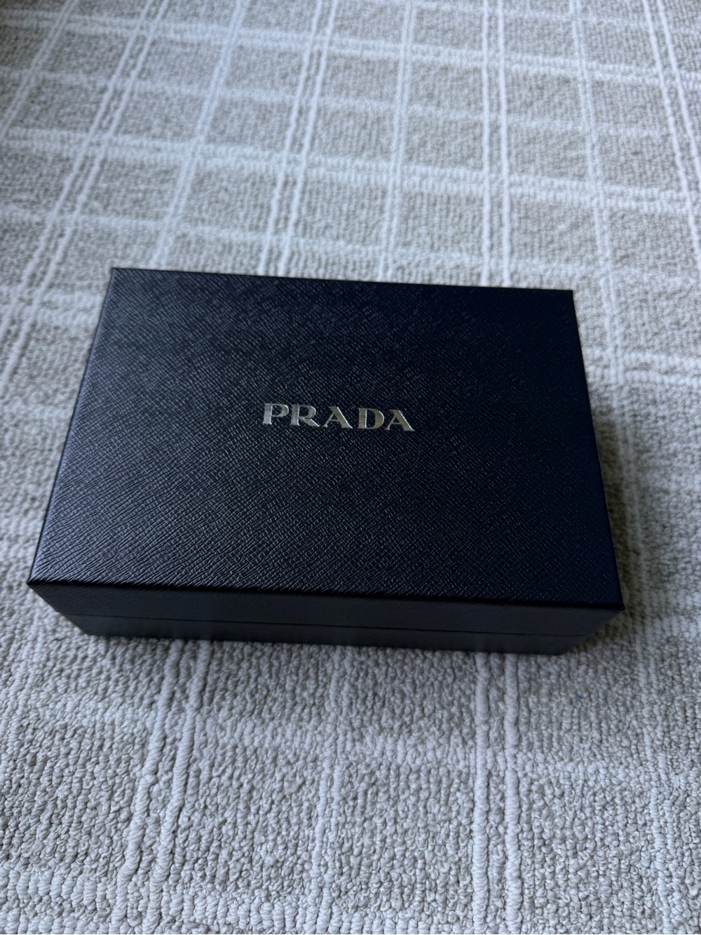 Prada Black Saffiano Leather Money Clip Box with Silver Logo